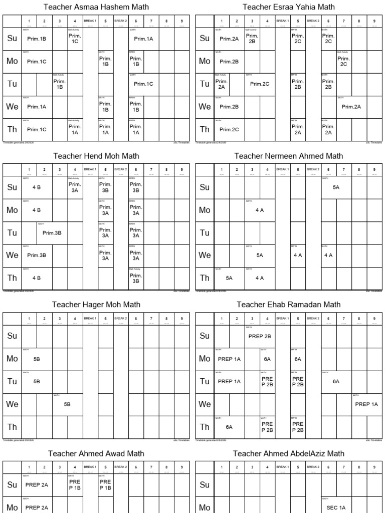Teachers Timetable 2026 | PDF