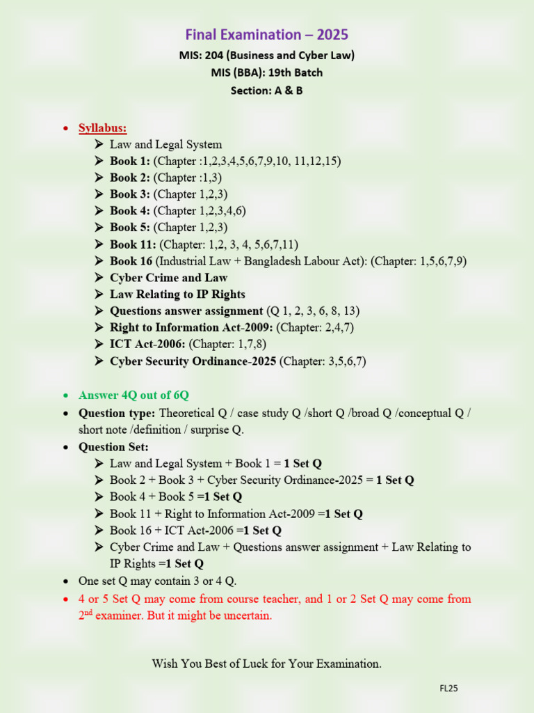 MIS 204 Final Exam Syllabus 19th Batch | PDF