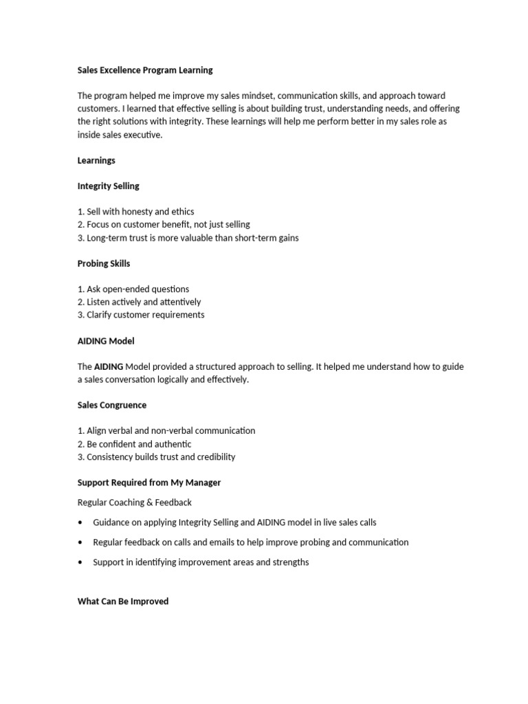 Sales Excellence Program Learning | PDF