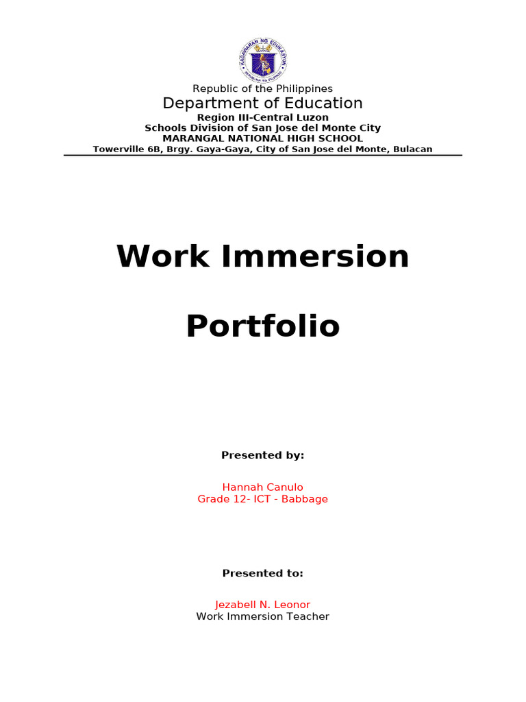 Portfolio Immersion Format | PDF