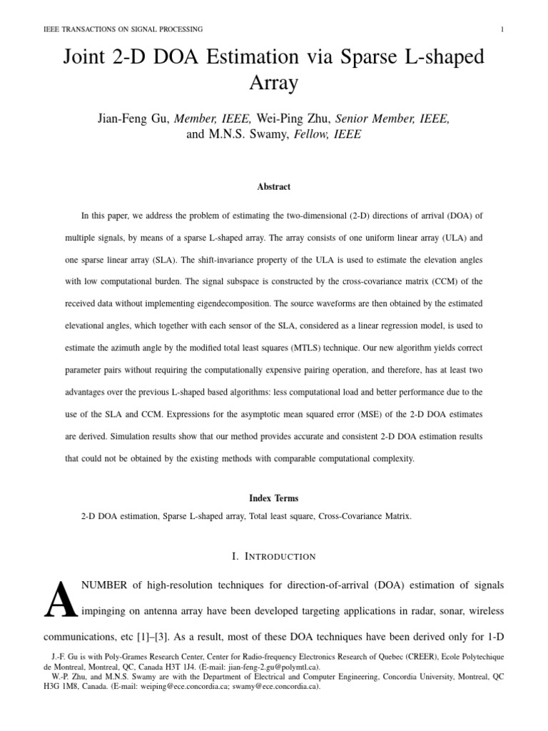 Joint 2-D DOA Estimation via Sparse L-shaped Array | PDF | Matrix ...