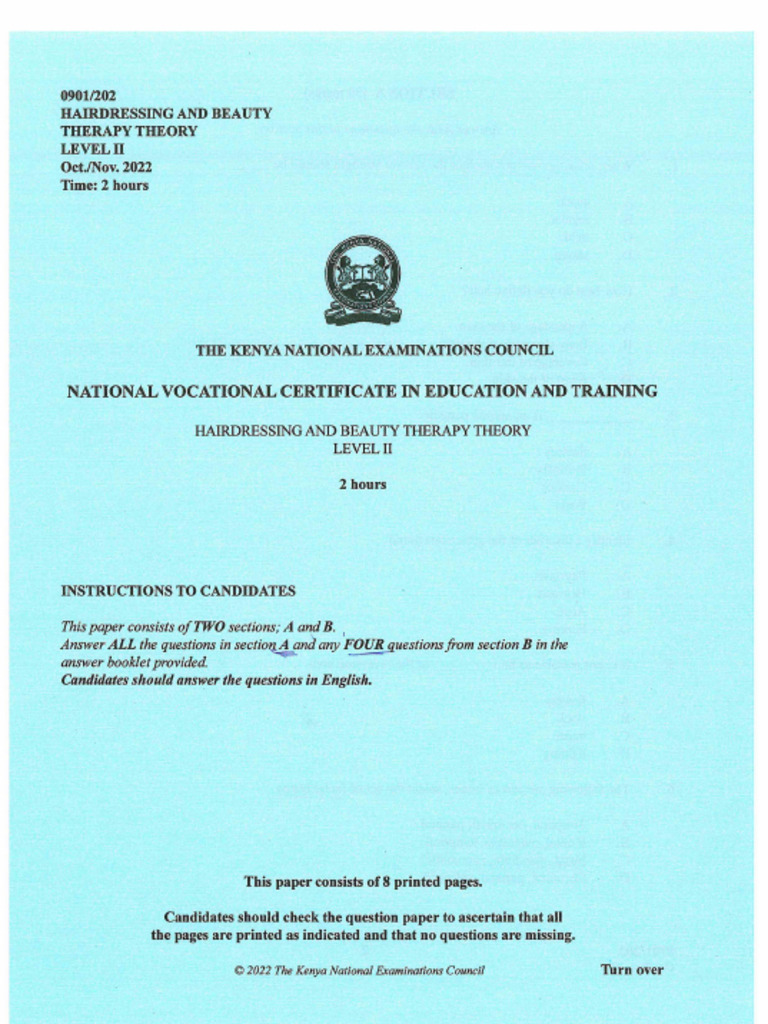 Hairdressing and Beauty Therapy Theory Level II Nov 22 | PDF