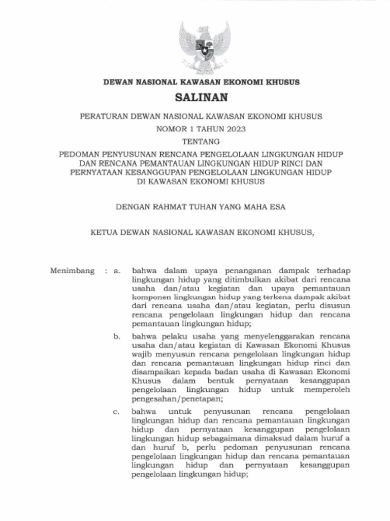 Perdenas Kek 1 Tahun 2023 - Pedoman Penyusunan RKL-RPL Rinci Dan ...