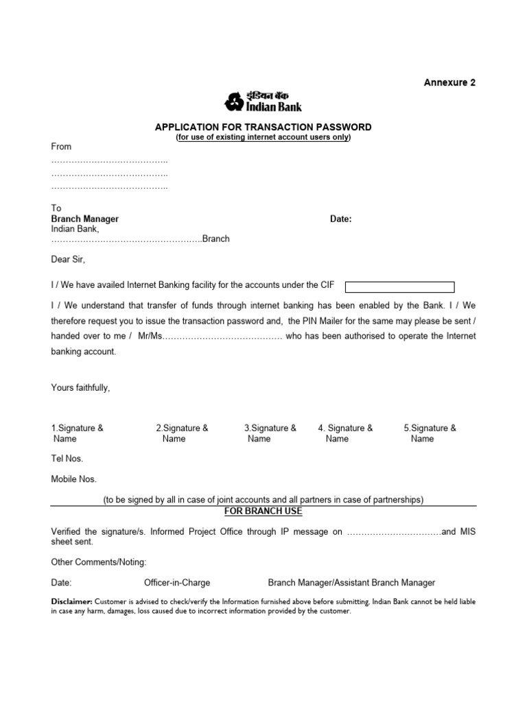Application For Transaction Password | PDF