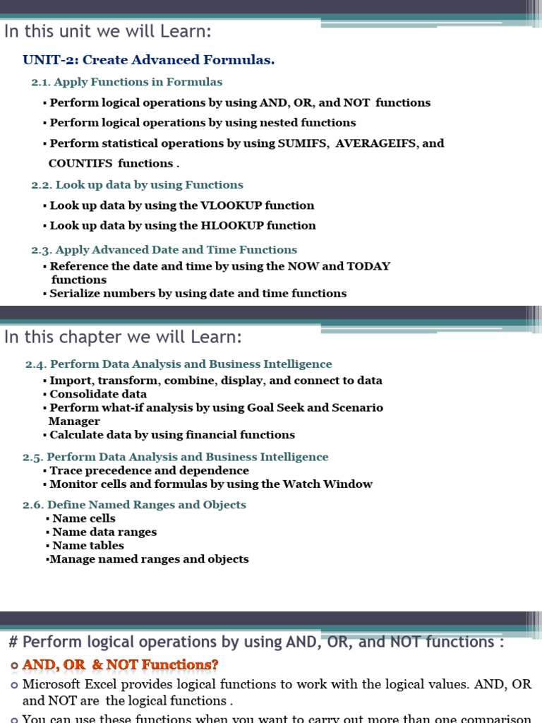 UNIT-2 Advanced Excel PPT Notes | PDF | Microsoft Excel | Spreadsheet