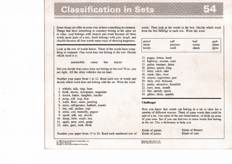 Classification in Sets | PDF
