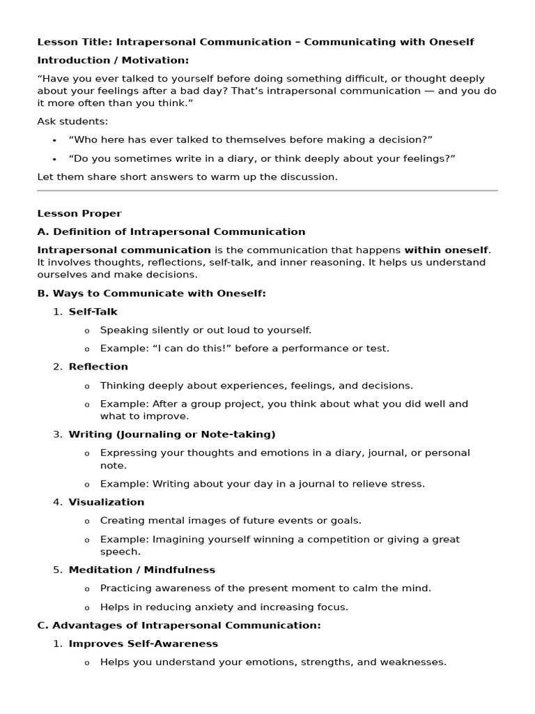 Intrapersonal Communication | PDF | Communication | Psychological Concepts