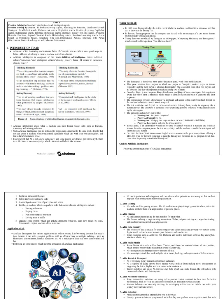 AI 1st Unit | PDF | Artificial Intelligence | Intelligence (AI) & Semantics