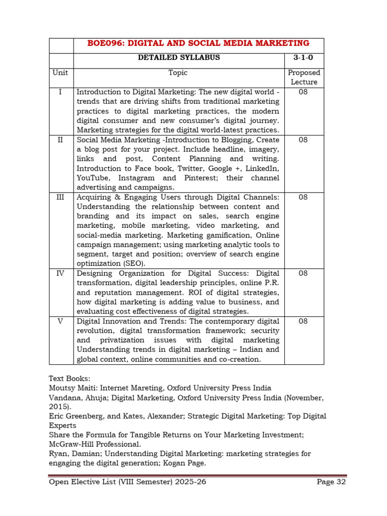 Open Elective 3 & 4 - 2025-26 | PDF | Digital Marketing | Social Media ...
