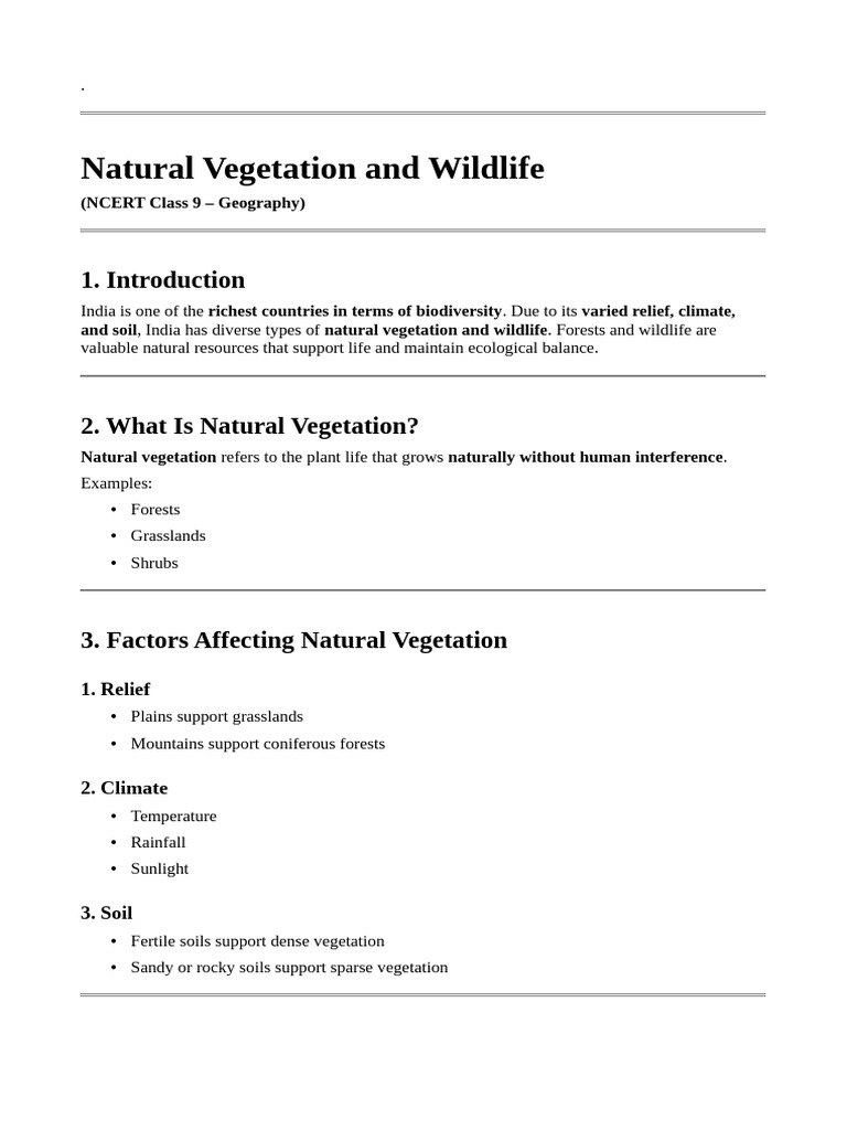 Natural Vegetation and Wildlife | PDF | Forests | Trees