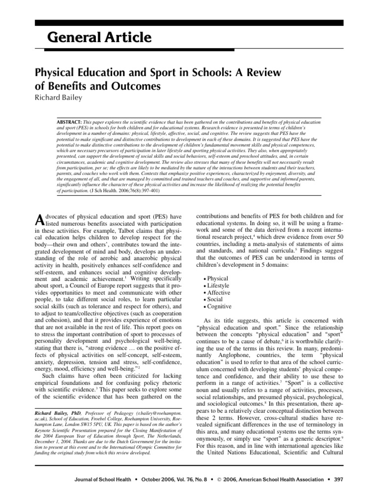 PES in Schools - A Review of Benefits and Outcomes | PDF | Self Esteem ...