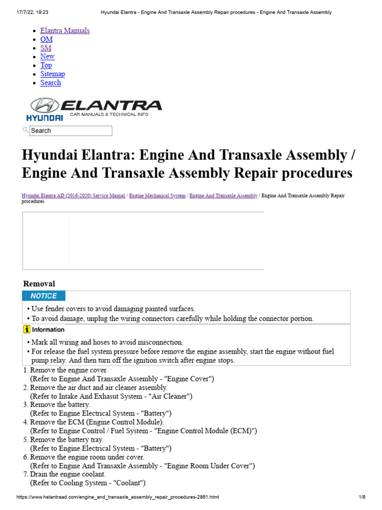 Hyundai Elantra - Engine and Transaxle Assembly Repair Procedures ...
