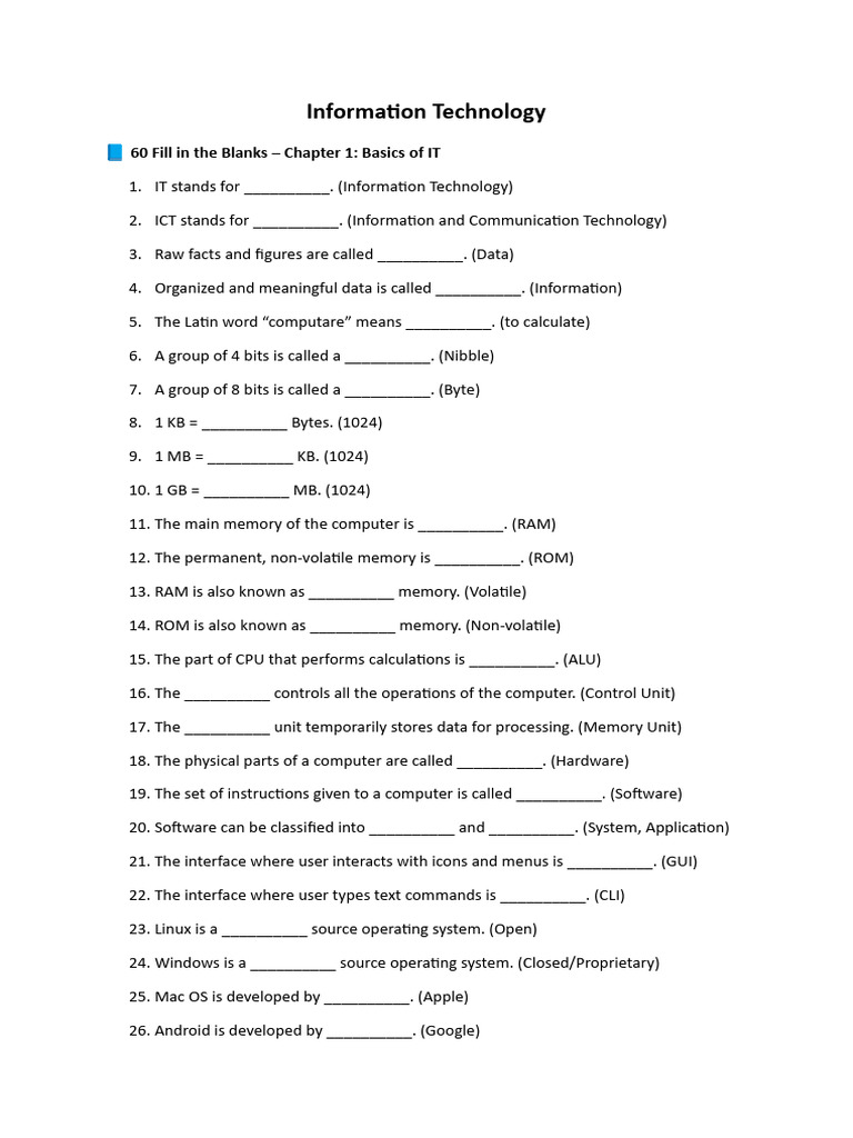 Information Technology Chapter1 Questions Bank | PDF | File Transfer ...