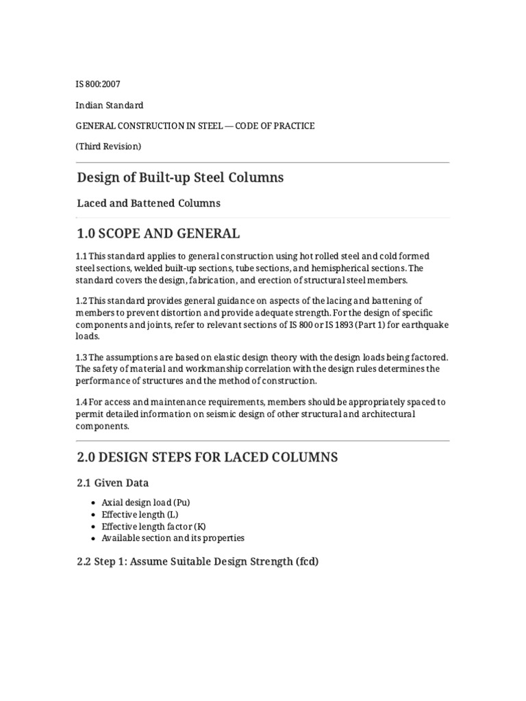 Built-up Steel Columns Design | PDF | Buckling | Strength Of Materials