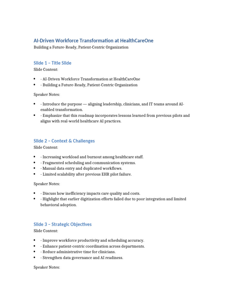 AI Driven Workforce Transformation HealthCareOne | PDF | Artificial ...