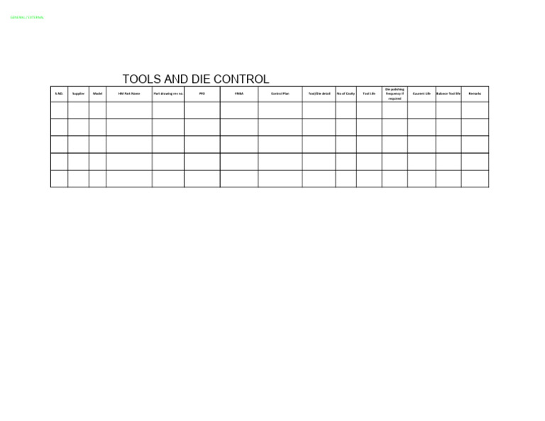 Tools and Die Control | PDF