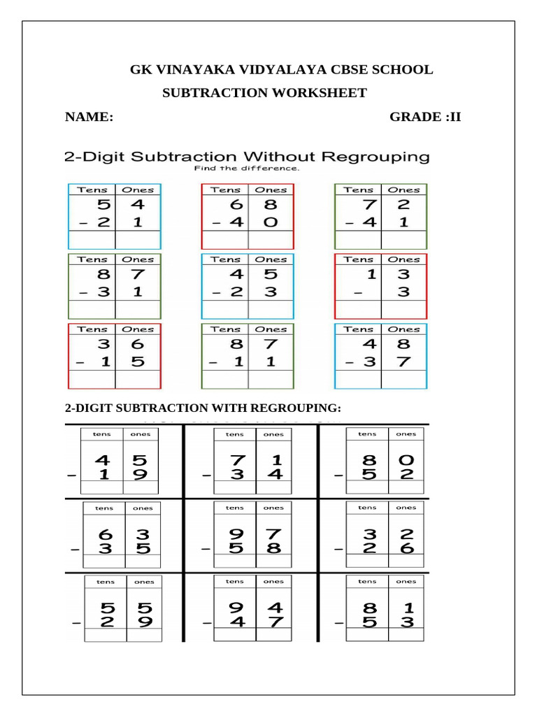 Class 2 Maths Subtraction | PDF