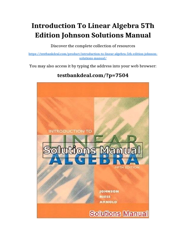 Introduction To Linear Algebra 5th Edition Johnson Solutions Manual ...