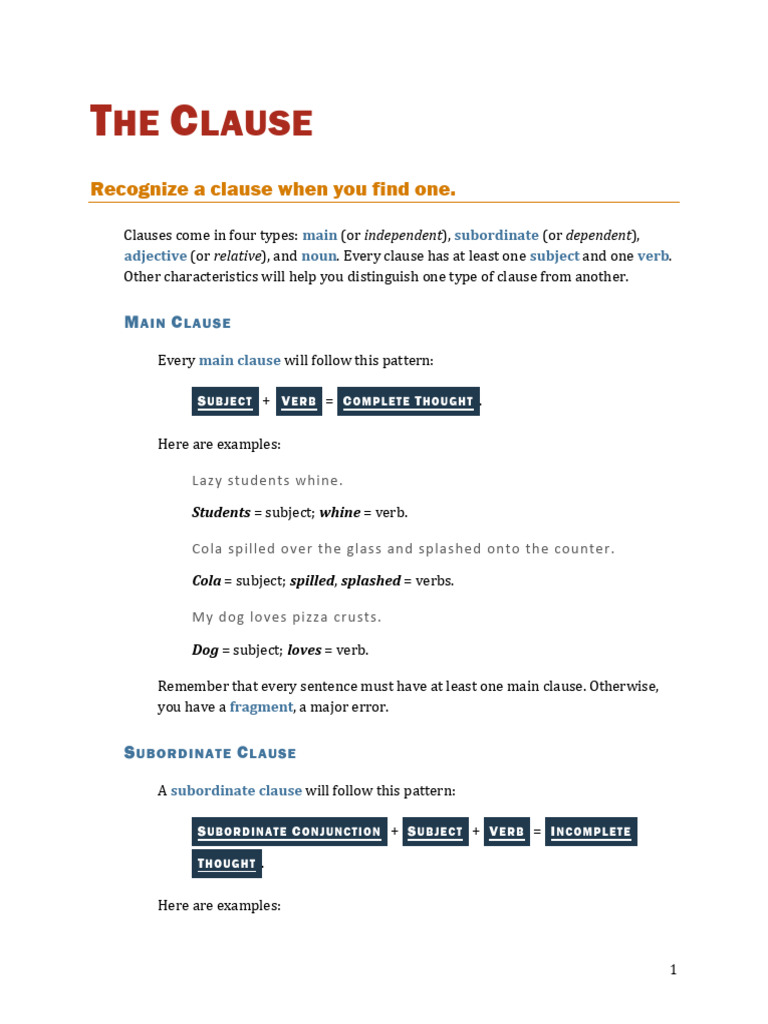 Clause | PDF | Subject (Grammar) | Clause