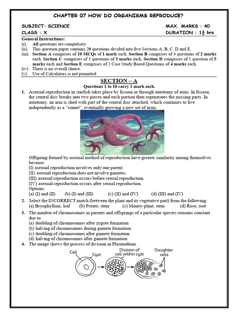 Science Class x Chapter 07 How Do Organisms Reproduce Practice Paper 09 ...