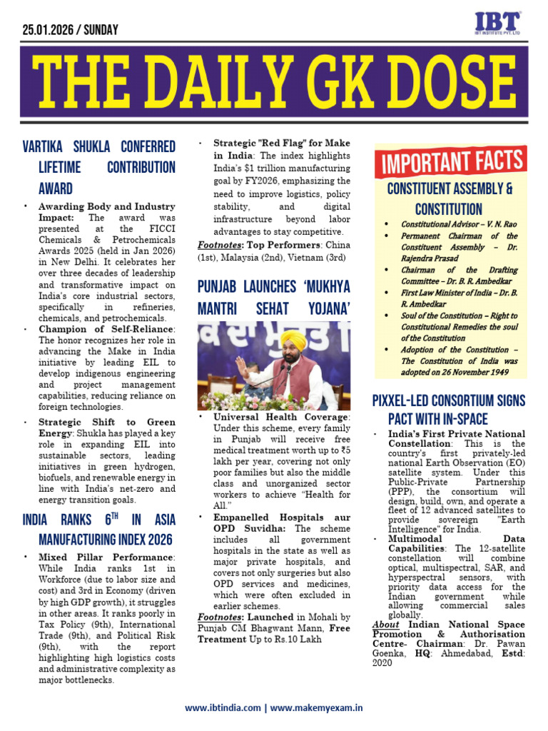 Current Affairs English 25th January 2026 | PDF | Economies