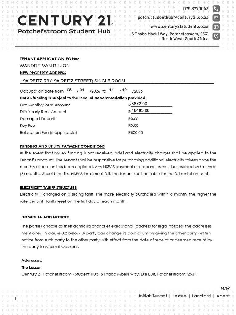 19A REITZ R9 2026 NSFAS C21-SH Tenant Application Form | PDF | Lease ...