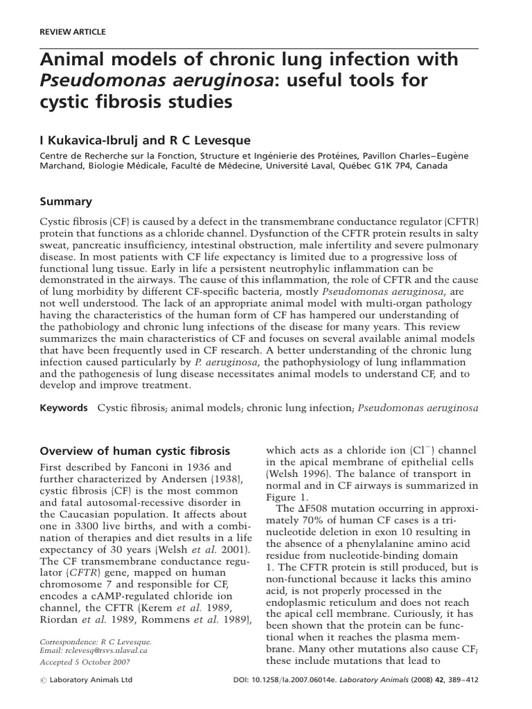 Animal Models of Chronic Lung Infection With Pseudomonas Aeruginosa ...