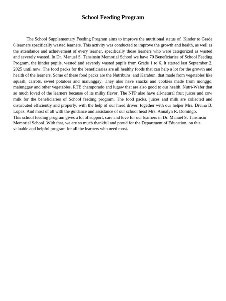 School Feeding Program | PDF