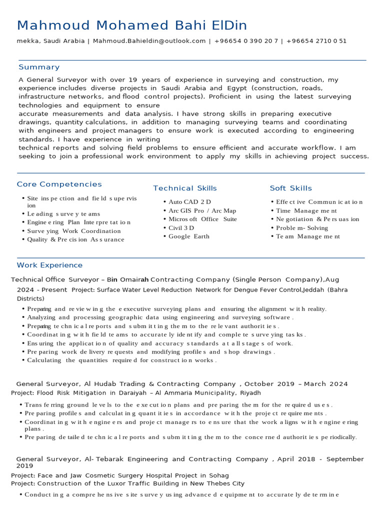 English C.V Mahmoud BahiEldin 2025 | PDF | Surveying