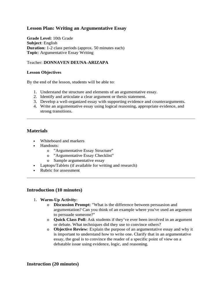 Lesson PlanQ3L1 | PDF | Essays | Argument