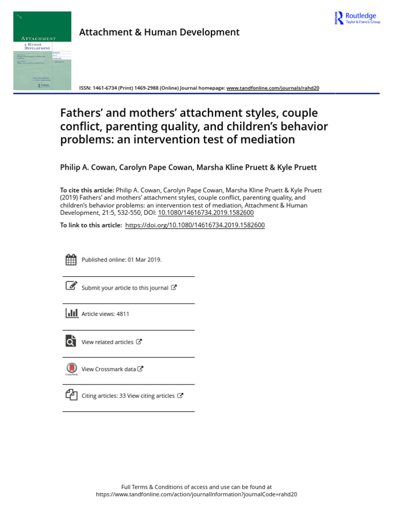 Fathers and Mothers Attachment Styles Couple Conflict Parenting Quality ...