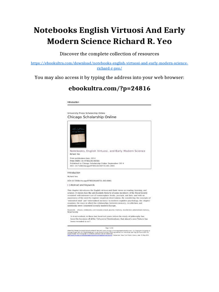 Notebooks English virtuosi and early modern science Richard R. Yeo ...