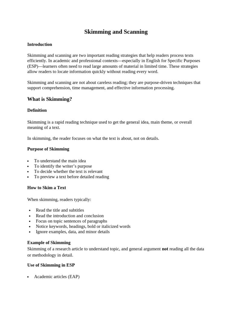 Skimming and Scanning | PDF