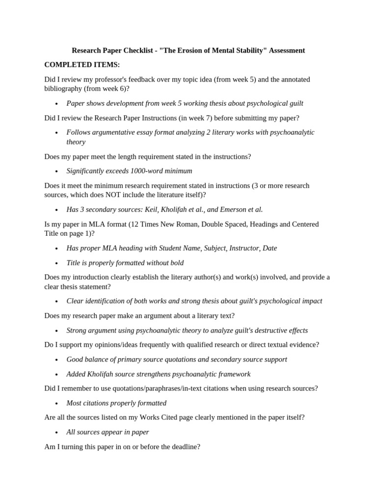 Research Paper Checklist | PDF