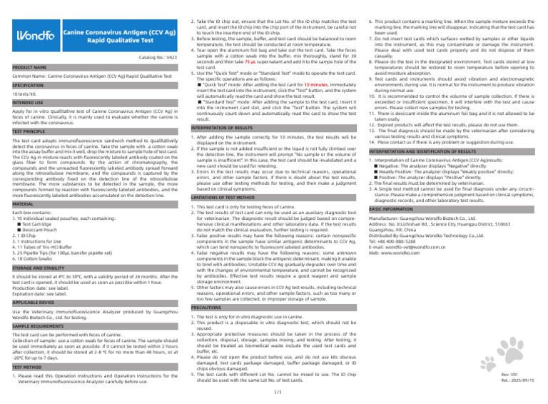 Canine Coronavirus Antigen (CCV Ag) Rapid Qualitative Test | PDF | Antibody