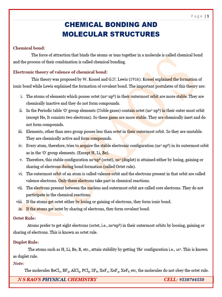 Chemical Bonding and Molecular Structures | PDF | Ionic Bonding | Ion