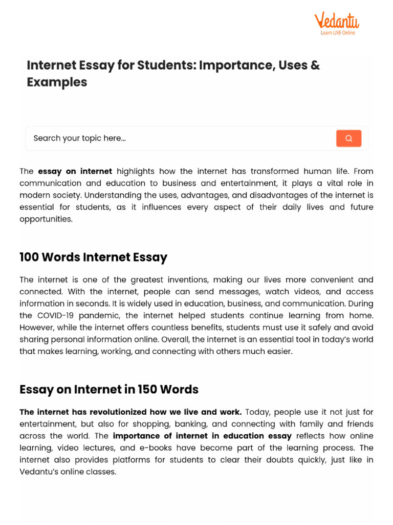 Internet Essay For Students - Importance, Uses & Examples | PDF