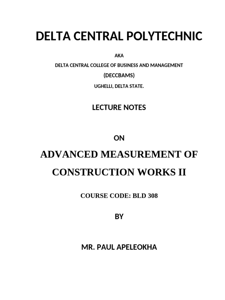 BLD 308 (Advanced Measurement of Construction Works II) | PDF | Storm ...