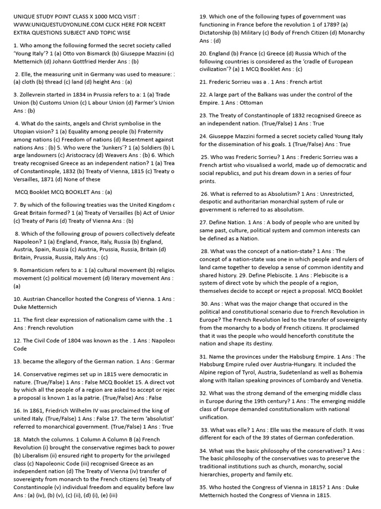 Unique Study Point Class X 1000 MCQ Visit | PDF | Mahatma Gandhi ...