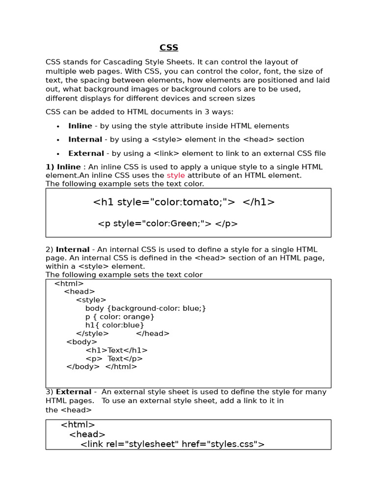 CSS Stands For Cascading Style Sheets | PDF | Html Element | Html