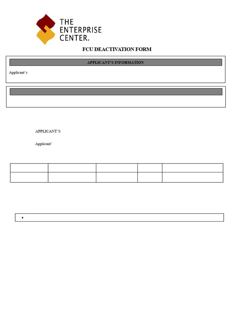 Fcu Deactivation Form 2024 | PDF