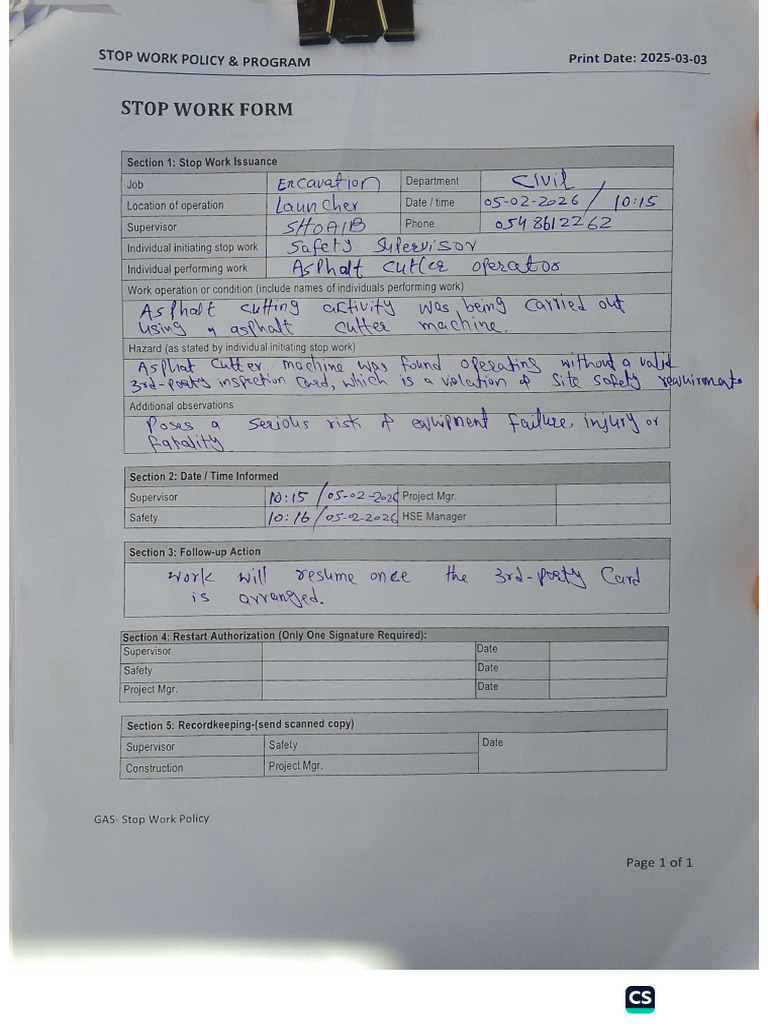 Stop Work Notice | PDF