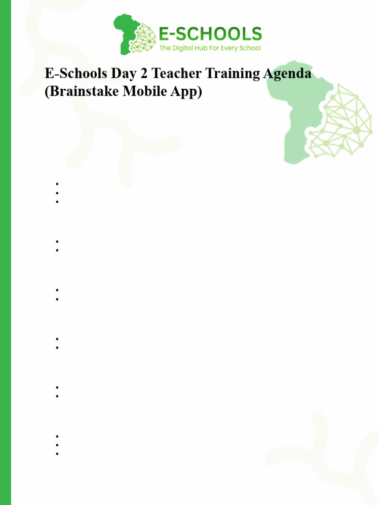 E-Schools Day 2 Teacher Training Agenda (Brainstake Mobile App) | PDF