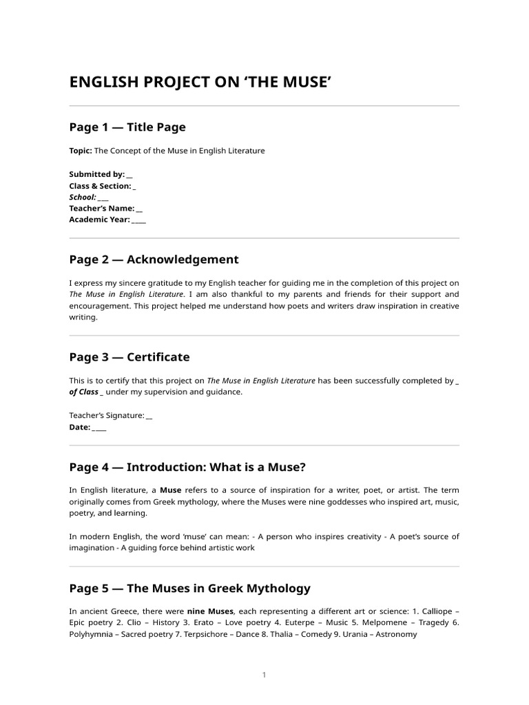 English Project — the Muse | PDF | Muse | Poetry