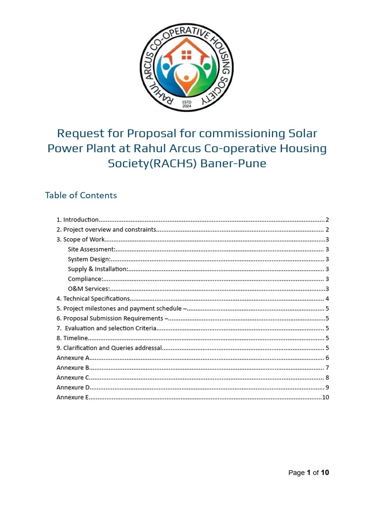 Attach1RACHS - Solar Power Plant - Phase 1 RFP | PDF | Sustainable ...