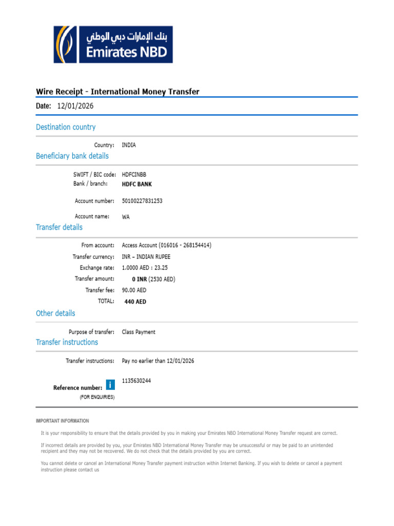 Money Transfer Receipt | PDF