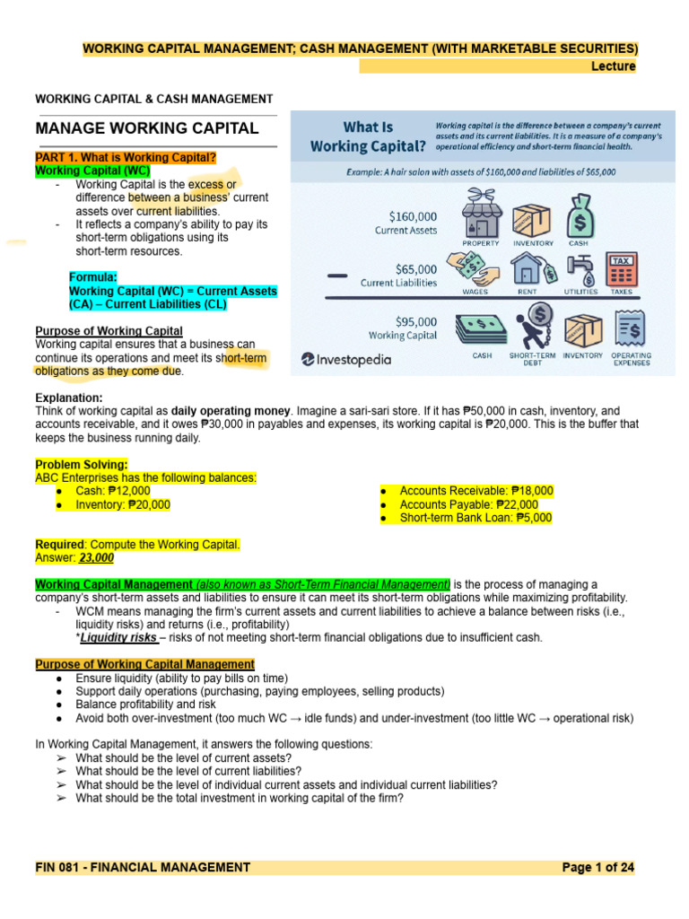 Working Capital and Cash Management - Lecture | PDF | Working Capital ...
