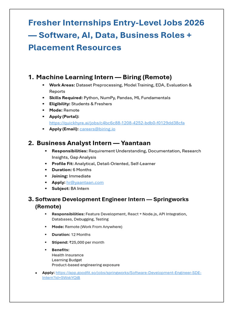 Fresher Internships Entry | PDF | Software Engineering | Information ...