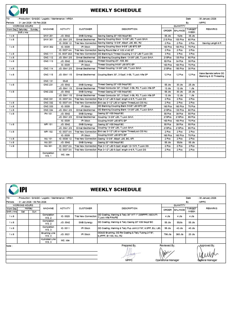 Weekly Schedule 31 Jan 2025 - 06 Feb 2026 | PDF
