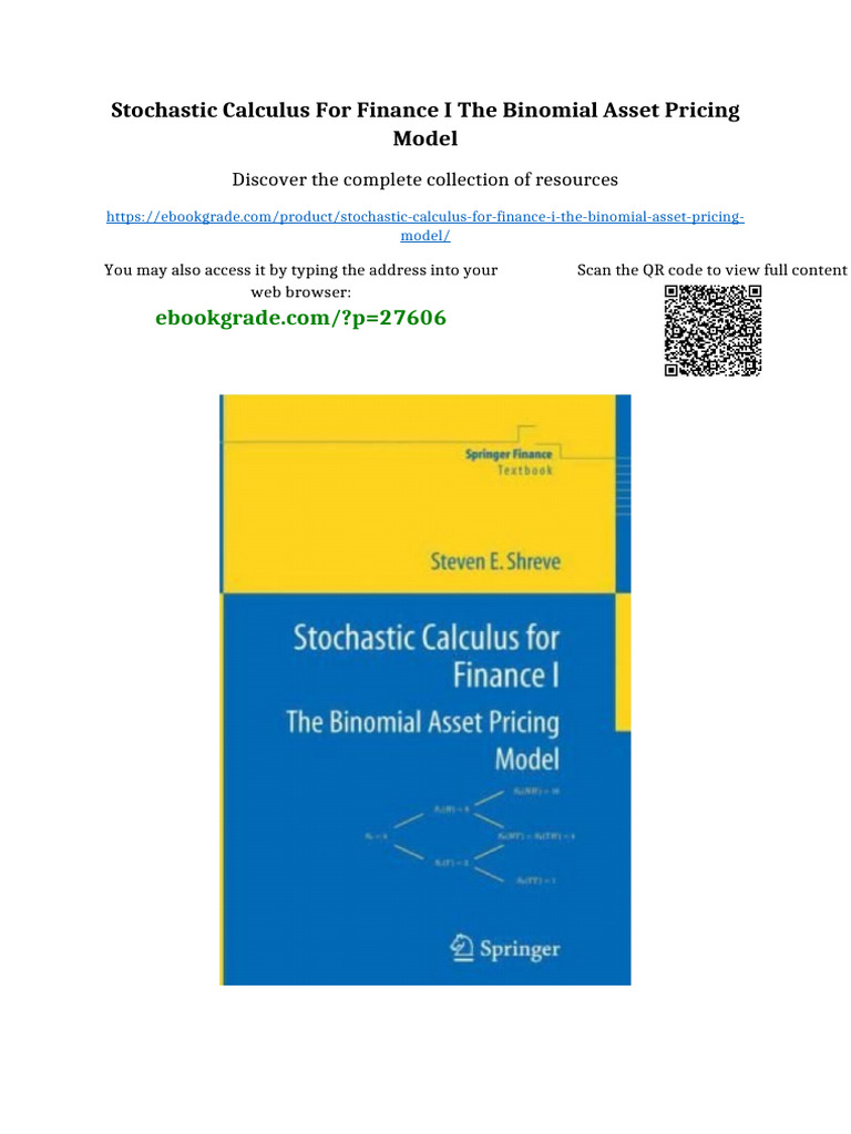 Stochastic Calculus For Finance I The Binomial Asset Pricing Model ...